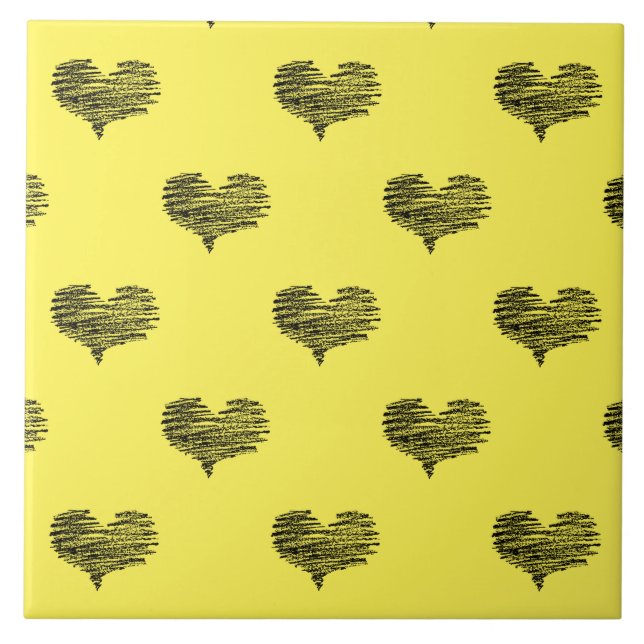 Love Valentine's Day Black Heart Sketch Ceramic Tile (Front)
