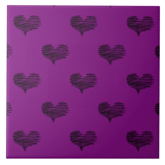 Love Valentine's Day Black Heart Sketch Ceramic Tile (Front)