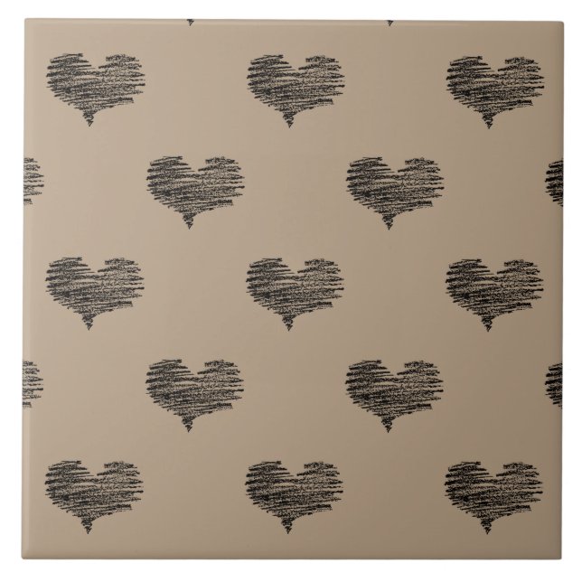 Love Valentine's Day Black Heart Sketch Ceramic Tile (Front)