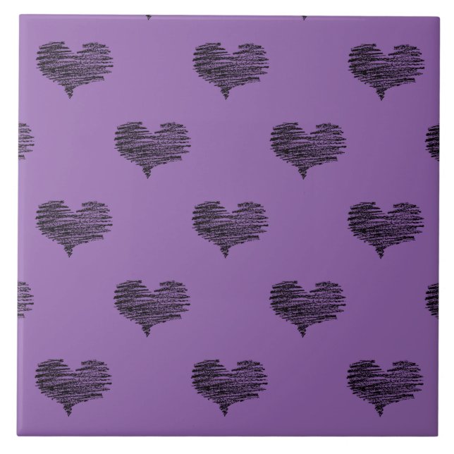 Love Valentine's Day Black Heart Sketch Ceramic Tile (Front)