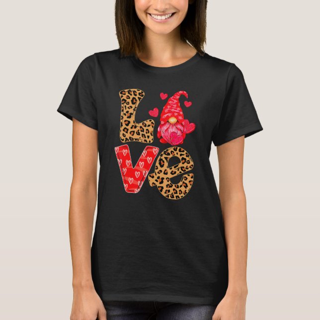LOVE Valentines Day Gnome Ornaments Leopard Cheeta T-Shirt (Front)