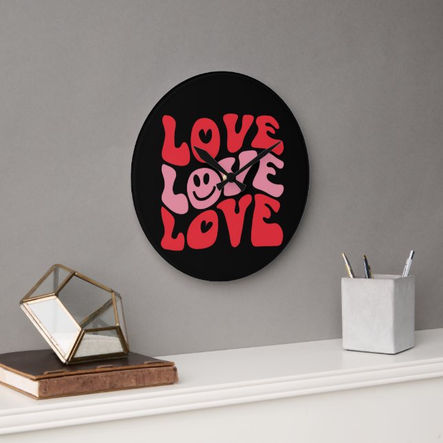 Love Valentine's Day Groovy Funny Holiday  Large Clock (Office)