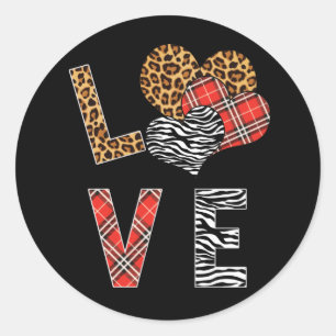 Love Valentines Day Hearts Leopard Buffalo Plaid Classic Round Sticker