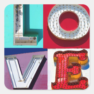 Love Valentines' Day in vintage Metal Sign Letters Square Sticker