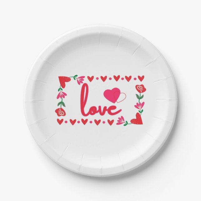 Love Valentine's Day Paper Plates (Front)