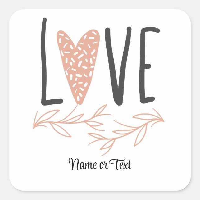 Love - Valentine's Day Personalised Boho Cute Square Sticker (Front)