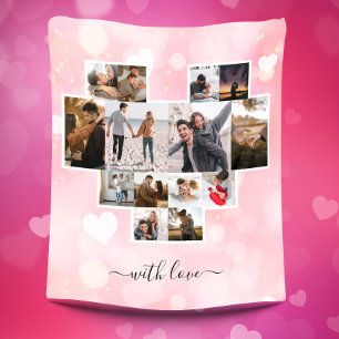 Love Valentine's Day Photo Collage Fleece Blanket