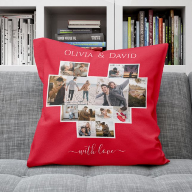 Love Valentine's Day Photo Collage Red Cushion (Creator Uploaded)