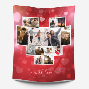Love Valentine's Day Photo Collage Red Fleece Blanket