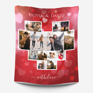 Love Valentine's Day Photo Collage Red Fleece Blanket