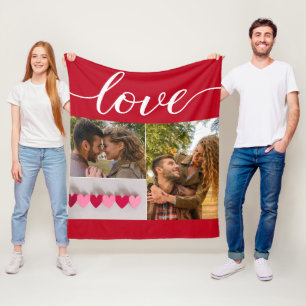 Love Valentine's day red Couple Photo Collage Fleece Blanket