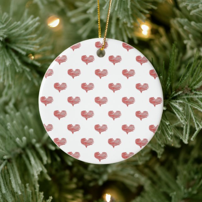Love Valentine's Day Red Heart Sketch Ceramic Ornament (Tree)