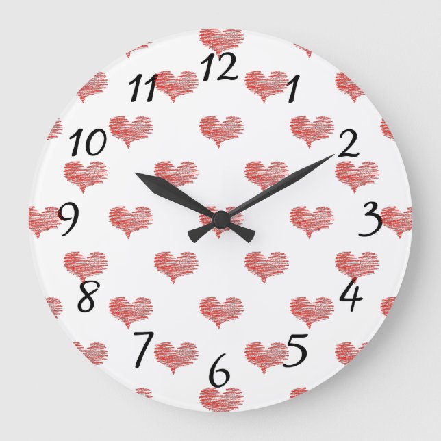Love Valentine's Day Red Heart Sketch Large Clock (Front)