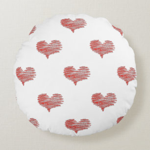 Love Valentine's Day Red Heart Sketch Round Cushion