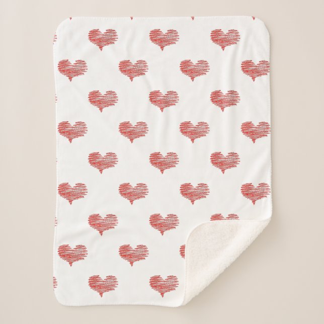 Love Valentine's Day Red Heart Sketch Sherpa Blanket (Front)