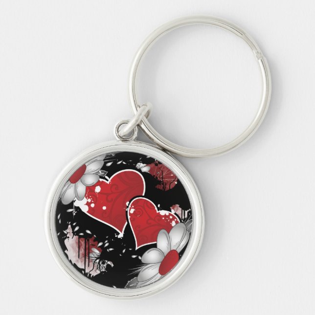 Love Valentine's Day Red Hearts Vector Valentine Key Ring (Front)