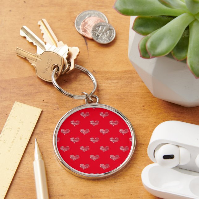 Love Valentine's Day White Heart Sketch Key Ring (Desk)