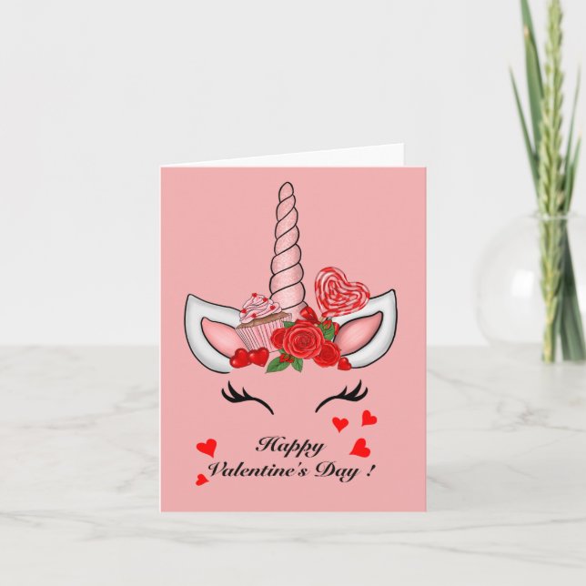 Love Valentine's Unicorn  Thank You Card (Front)
