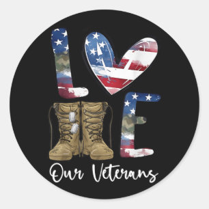 Love Veterans Day Proud Military American Flag Classic Round Sticker