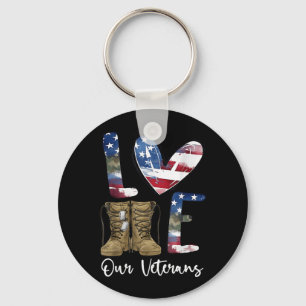 Love Veterans Day Proud Military American Flag Key Ring