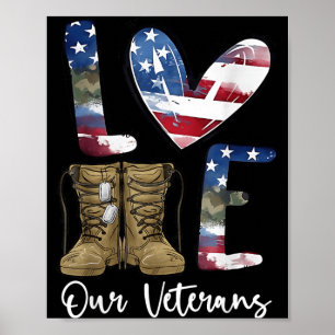Love Veterans Day Proud Military American Flag Poster