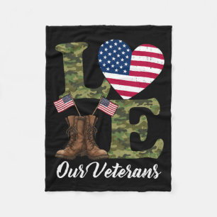 Love Veterans Usa Flag Heart Patriotic Army Fleece Blanket