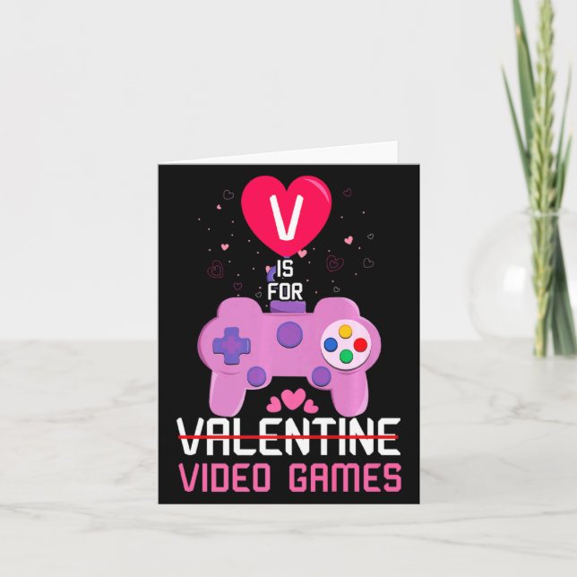 Love Video Game Gamer Gaming Hearts Day Happy Vale Card (Front)