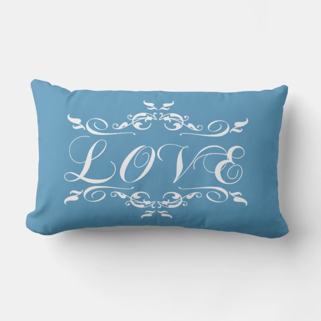 LOVE Vintage Blue Wedding Pillow (Front)