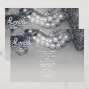 Love Vintage Glam Black & White Pearls Wedding Invitation