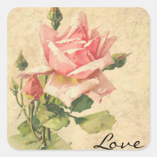 Love Vintage Shabby Chic Pink Rose Flower Stickers
