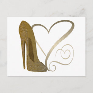 Love Vintage Stiletto Shoe and Hearts Postcard
