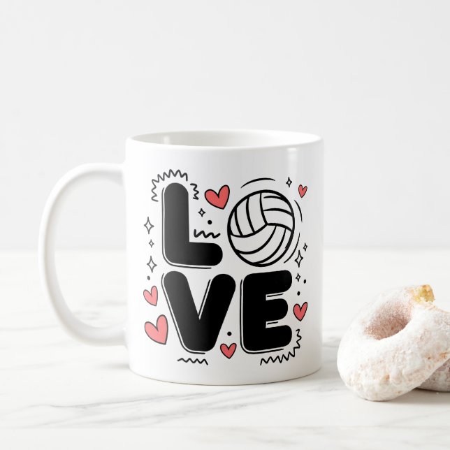 Love Volleyball Cute Volleyball Player Girls Women Coffee Mug (With Donut)