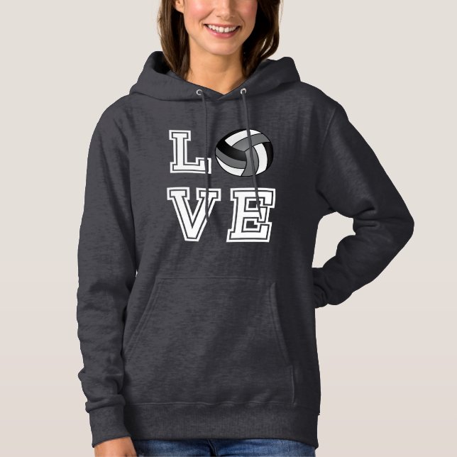 Love Volleyball  - Grey, White and Black Hoodie (Front)