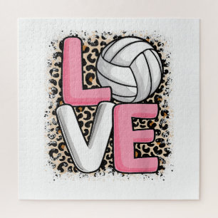 Love Volleyball Leopard Print Women Girls Volleyba Jigsaw Puzzle