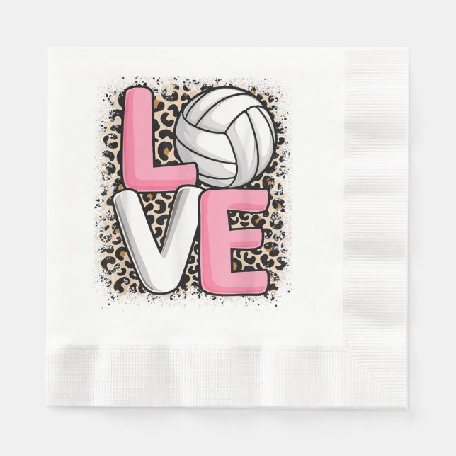 Love Volleyball Leopard Print Women Girls Volleyba Napkin (Front)