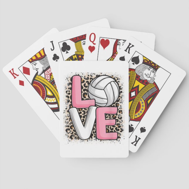 Love Volleyball Leopard Print Women Girls Volleyba Playing Cards (Back)