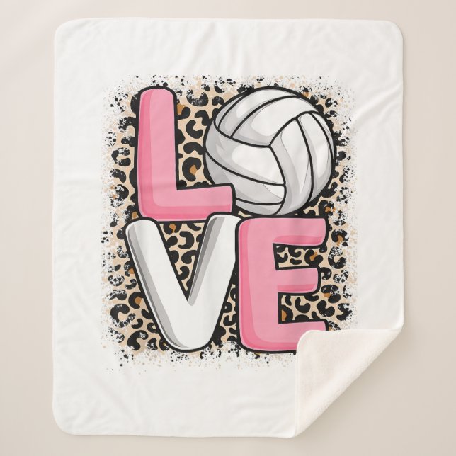 Love Volleyball Leopard Print Women Girls Volleyba Sherpa Blanket (Front)