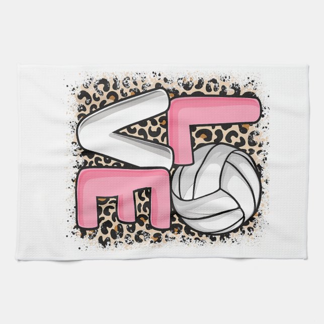 Love Volleyball Leopard Print Women Girls Volleyba Tea Towel (Horizontal)
