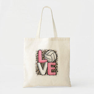 Love Volleyball Leopard Print Women Girls Volleyba Tote Bag