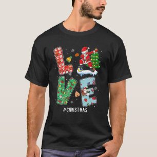 LOVE Volleyball Lover Christmas Dabbing Santa Paja T-Shirt