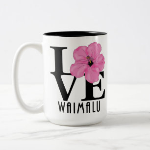LOVE Waimalu Pink Hibiscus 15oz Two-Tone Coffee Mug