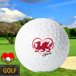 Love Wales Golf Balls, Welsh flag, Cymru Heart Balls