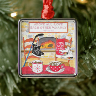 Love Warmly Watercolor Scripture Christmas Metal Tree Decoration