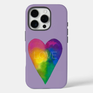 "LOVE" Watercolor Heart iPhone 16 Pro Case