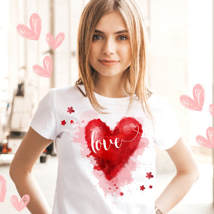 Love Watercolor heart in red Valentines day T-Shirt
