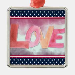 Love:WaterColor Metal Ornament