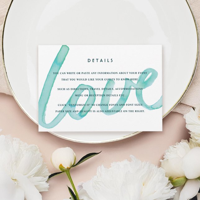 Love Watercolor Modern Wedding Insert Details Card (Creator Uploaded)