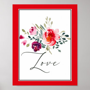 Love watercolor red floral  poster