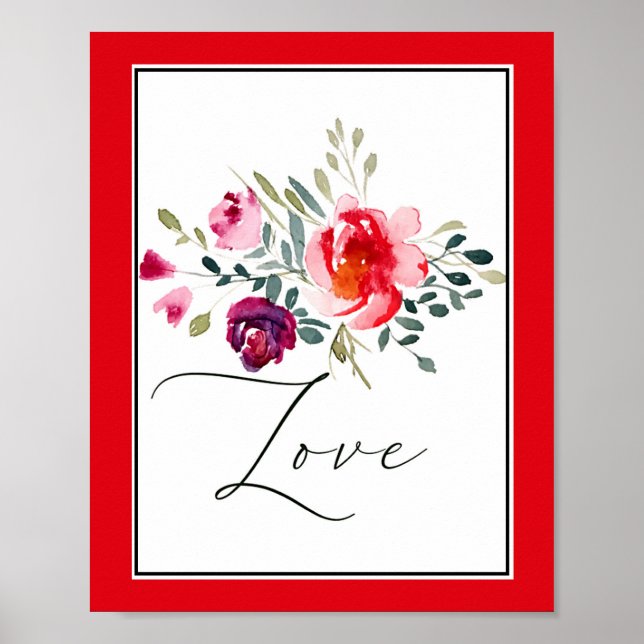 Love watercolor red floral  poster (Front)