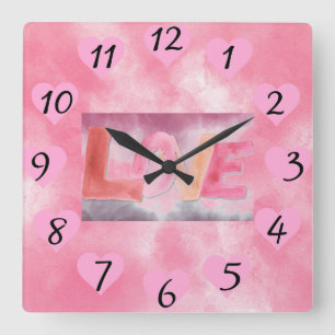Love:WaterColor Square Wall Clock